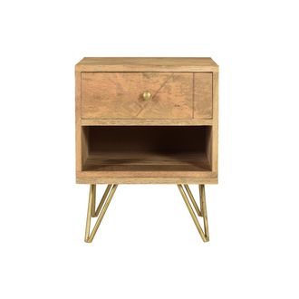 Miliboo Mesilla De Noche De Madera De Mango Macizo Tallada Y Metal Dorado Linium