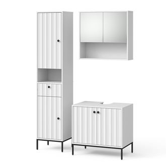 Vicco Juego De Muebles De Ba&ntilde;o De 3 Piezas Eliza, Ondulaci&oacute;n Blanca, 3 Partes, Vicco