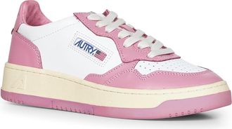 Autry Womens Two-Tone Leather Medalist Low Sneakers White-Pink Calf Trainers White/pink