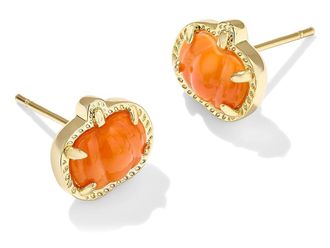 Kendra Scott Pumpkin Stud Womens Earrings Earring Gold Orange Mother Of Pearl