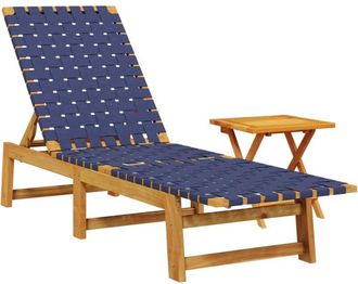 vidaXL Sun Lounger with Table Dark Blue Solid Wood Acacia and Fabric vidaXL