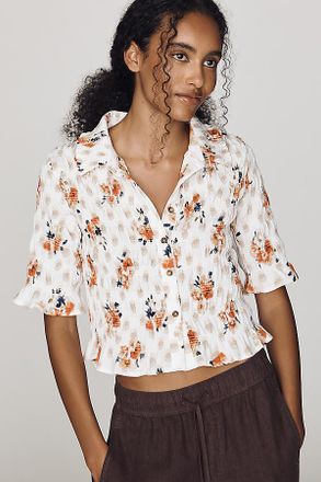 Maeve Smocked Button-Front Top