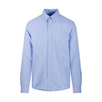 Ralph Lauren Formal Shirts, male, Blue, Size: L Custom Fit Garment-Dyed Oxford Shirt