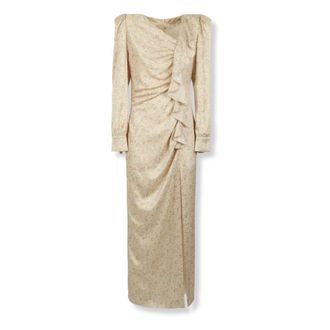 Alessandra Rich Maxi Dresses, female, Beige, Size: M Jacquard Draped Dress
