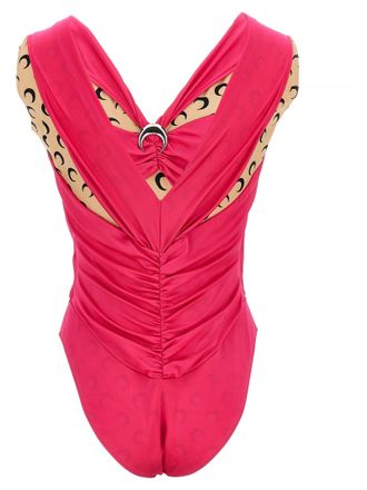 Marine Serre Logo-Print Patchwork Bodysuit - Pink