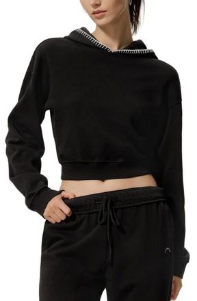 LilySilk SILKERRY Cropped Fit Seamflow Poise Pullover Hoddie in Black at Nordstrom, Size X-Large