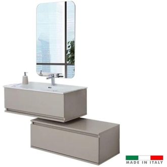 Feridras Feridras - mobile bagno sospeso pastello tortora con cassetti, 90x47x35 cm