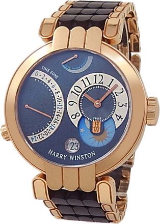 Harry Winston Pre-owned Harry Winston Premier Excenter Time Zone Hand Wind Blue Dial Mens Watch 200-MMTZ39R