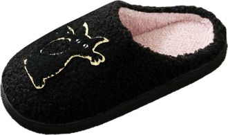Generic Slippers Women Halloween Spider Black Cat Embroidered Thick Bottom Home Couple Footwear Plush Design For Her And Him Cozy Slippers For Women(Black, 4.