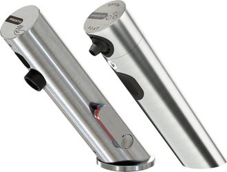 Presto Grifo Mezclador Infrarrojo Con Llave De Paso + Dispensador De Jab&oacute;n Infrarrojo Presto Linea, Acero Inoxidable Cepillado