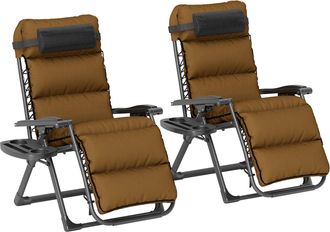 OUTSUNNY 2 Pieces Zero Gravity Chairs - Reclining Folding Sun Lounger - Brown | TJ Hughes