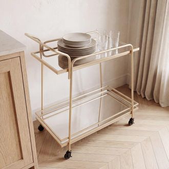 Maisons du monde Carrito con ruedas de acero dorado y bandejas de vidrio