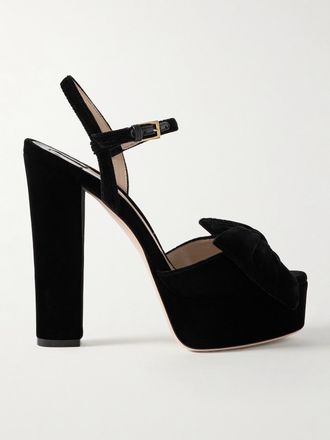 Tom Ford Sandali In Velluto Con Fiocco E Plateau Brigitte - Nero
