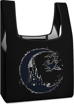 Generic Halloween Black Witch Moon Shopping Bag Reusable Grocery Tote Bag Foldable Handbag for Travel Picnic
