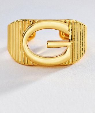 Luv AJ Initial Ridged Signet Ring