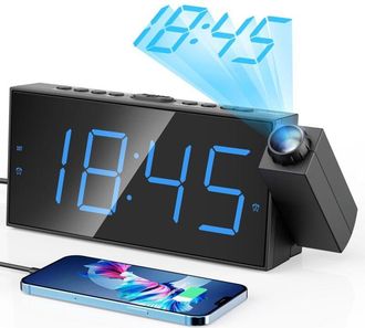 OEM Proyector Azul, Proyector De Techo De 180&deg;, Reloj Despertador Con Pantalla Led De 7 Para Ni&ntilde;os Y Dormilones, Reloj Despertador Dual + Bater&iacute;a De Techo