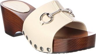 Gucci Horsebit Clog Leather Wedge Sandal