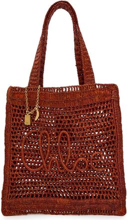 Chloé Summer Banana Logo Raffia Tote - Brown - One Size