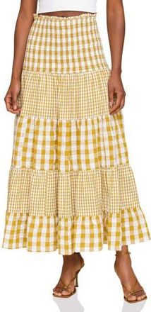 Avec Les Filles Mixed Print Tiered Cotton Gingham Maxi Skirt in Olio Gingham at Nordstrom Rack, Size X-Large