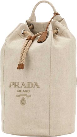Prada Mens Sand Canvas Backpack Naturale Coli-Vitello Zaini