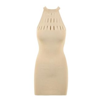 Akep Short Cut Design Jurk - Dames - Kleedjes - Beige - XS - Kleedjes