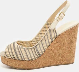 Jimmy Choo London Multicolor Leather Prova Cork Wedge Slingback Pumps