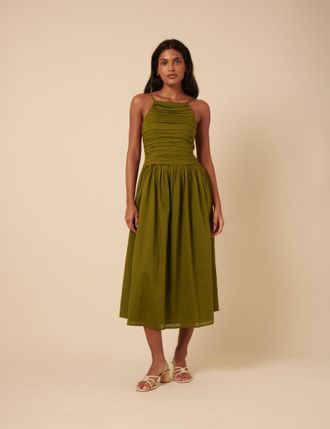 Nobody's Child Green Ruched Talia Midi Dress