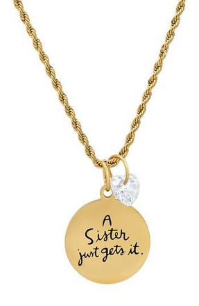 HMY Jewelry Swarovski Crystal Charm Sister Stamped Pendant Necklace in Yellow at Nordstrom Rack