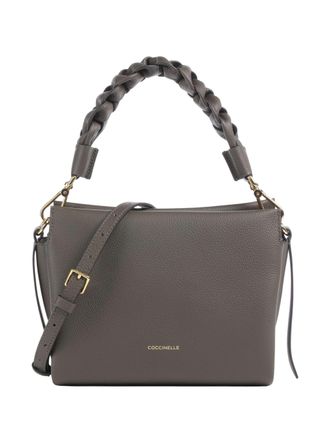 Coccinelle Structured Grey Grained Leather Shoulder Bag with Braided Handle