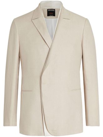 Ermenegildo Zegna off-centre front linen blazer - men - Linen/Flax - 56 - Neutrals