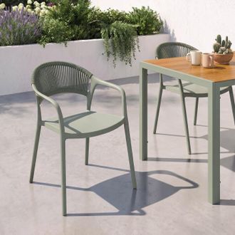 IDMarket Lote De 4 Sillas De Jard&iacute;n Apilables Odelia De Polipropileno Y Cordaje Verde