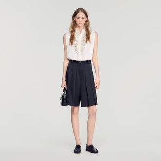 Sandro Long high-waisted pleated shorts