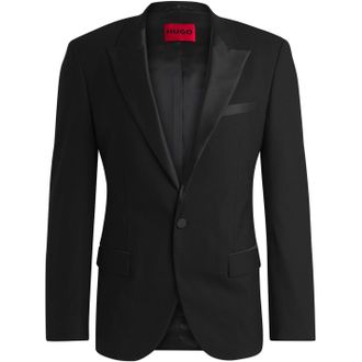 HUGO BOSS Hugo Mens Solid Patterned Lapel Collared Blazer in Black - Size Small