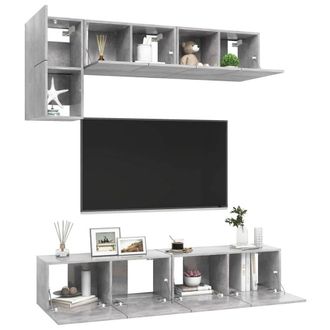 Berkfield Home Practical 5 Piece TV Cabinet Set Concrete Grey Engineered Wood