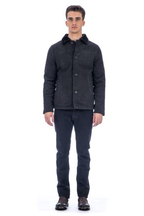 Giorgio Brato Short Black Lamb Leather Coat with Visible Button Closure