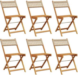vidaXL Vidaxl - Folding Garden Chairs 6 pcs Beige Poly Rattan and Solid Wood