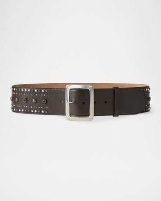 Ralph Lauren Collection Studded Washed Leather Wide Belt