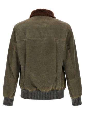 Brunello Cucinelli Shearling-Collar Lamb Leather Jacket