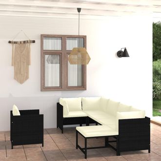 vidaXL Vidaxl - Set De Muebles De Jard&iacute;n 7 Pzas Y Cojines Rat&aacute;n Sint&eacute;tico Negro