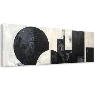 Feeby Cuadro Sobre Lienzo, Composici&oacute;n Abstracta C&iacute;rculos Formas Negro Blanco, 120x40
