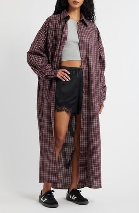 Dressed in Lala Lala Long Sleeve Button-Up Shirt in Maroon Plaid at Nordstrom, Size Small