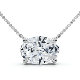 Pompeii3 Certified 2Ct Diamond Oval Solitaire Pendant 14k Gold 18 Womens Chain Lab Grown