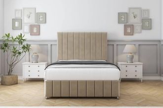 Comfort Beds Sara Coniston Divan Set 2 Drawers-54 Headboard-Footboard in Light Beige | Size: Super King