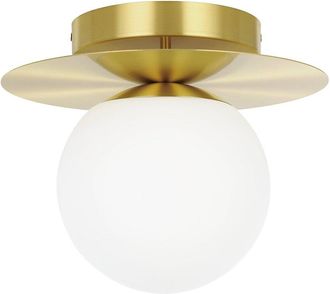 Eglo Eglo Arenales 1 Light Ceiling Light With Brushed Brass Finish & White Opal Glass Shade