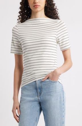 Nordstrom Boat Neck T-Shirt in Ivory- Black Cynth Stripe at Nordstrom Rack, Size Xx-Small