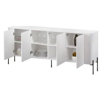 Dmora Aparador Laion, Aparador De Sal&oacute;n Con Cuatro Puertas Batientes, Con Elevaci&oacute;n, 190x40 H80 Cm, Blanco
