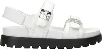 Tory Burch Leren Sport Sandalen met Logo Detail - Dames - Schoenen - Wit - Maat: 38 1/2 EU Leer