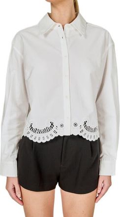 endless rose Embroidered Hem Button-Up Shirt in White at Nordstrom, Size X-Small