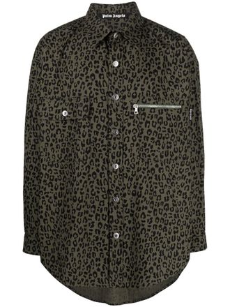 Palm Angels leopard-print cotton shirt - men - Polyester/Cotton - 44 - Green
