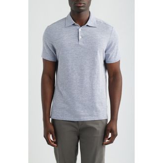 Robert Barakett Tristan Geo Print Short Sleeve Polo in Vintage Blue at Nordstrom, Size Xx-Large
